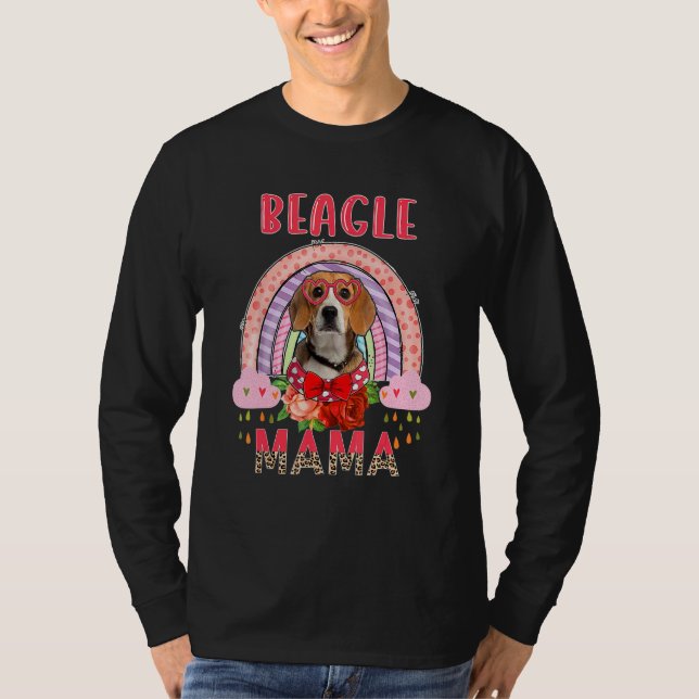 Beagle Mamma Cute Rainbow Rainy Hund Flowers Mor T Shirt (Framsida)