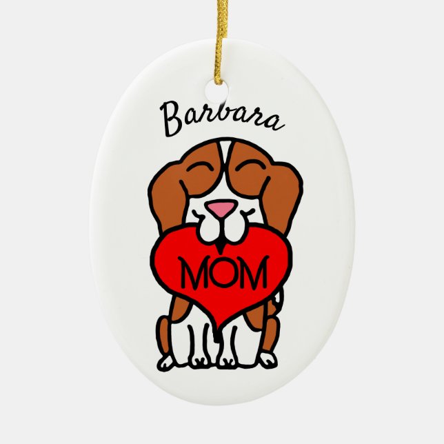 Beagle Mamma Heart Hand plockade Julgransprydnad Keramik (Framsidan)