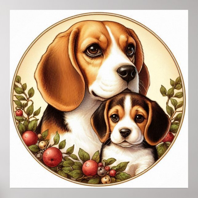Beagle Mamma och Valp 01X Poster (Framsidan)