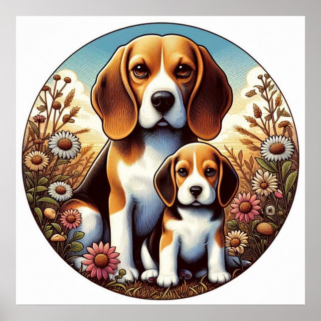 Beagle Mamma och Valp 5000 2X Poster (Framsidan)