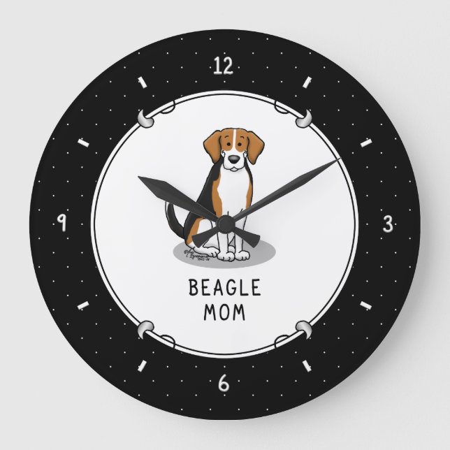Beagle Mamma (TRI färg 3) Hund Cute Hund Mamma Stor Klocka (Framsida)