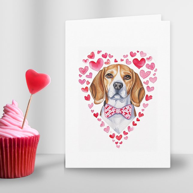 Beagle Mamma Valentines day Hund Kärlek Heart Rosa Helgkort (Beagle heart Valentines day watercolor folded card for cute dog mom parent or couple in love gift )