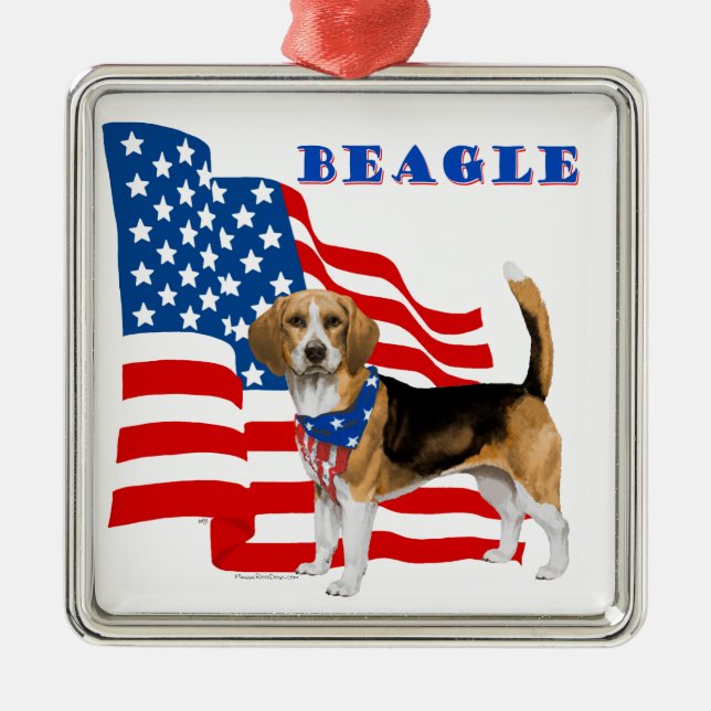 Beagle med amerikansk flagga julgransprydnad metall (Framsidan)