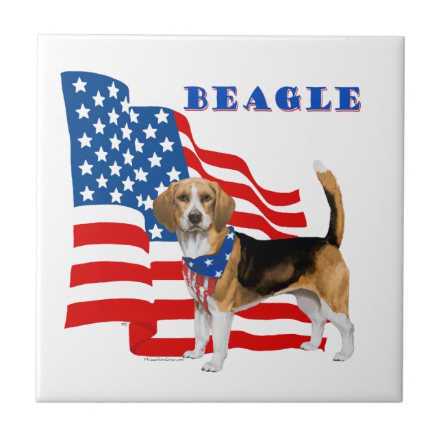 Beagle med amerikansk flagga kakelplatta (Framsidan)