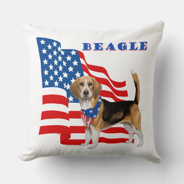Beagle med amerikansk Flagga Kudde (Framsida)
