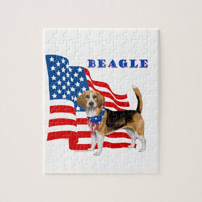Beagle med amerikansk Flagga Pussel (Vertikal)