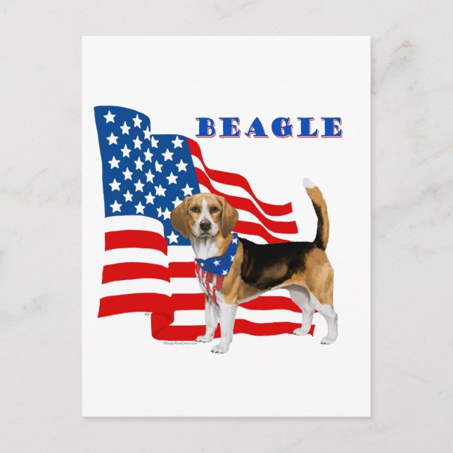 Beagle med amerikansk Flagga Vykort (Framsida)