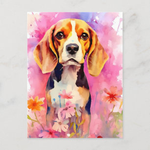 Beagle med blommor Vattenfärg Vykort