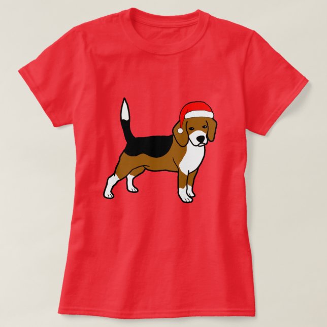 Beagle med den Santa hatten Tee Shirt (Design framsida)