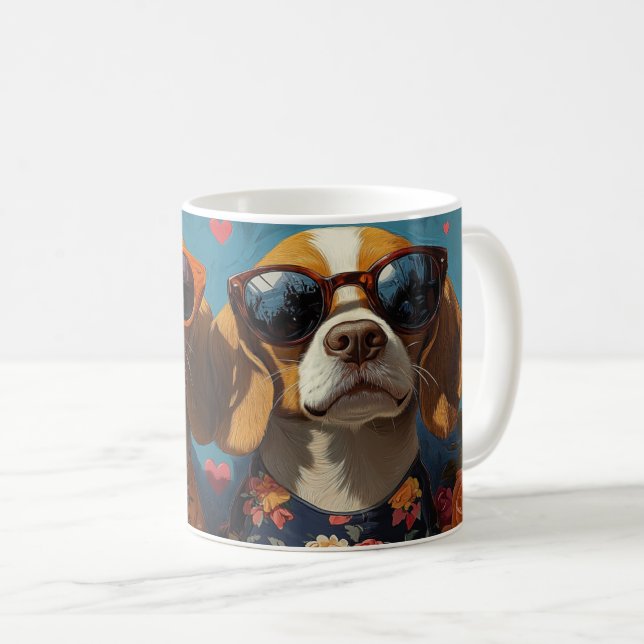 Beagle med hjärter Rosor Alla hjärtans dag Kaffemugg (Framsida höger)