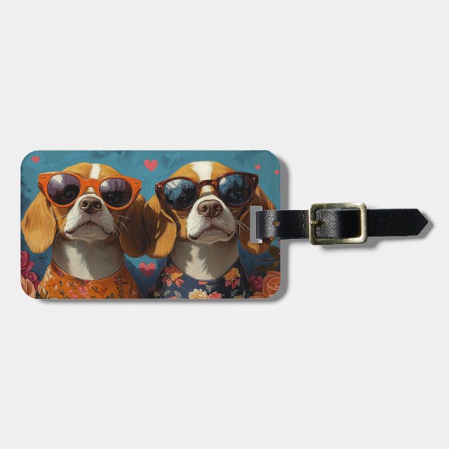 Beagle med hjärtrusor Alla hjärtans dag Bagagebricka (Horisontell Framsida)