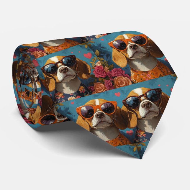 Beagle med hjärtrusor Alla hjärtans dag Slips (Rullad)