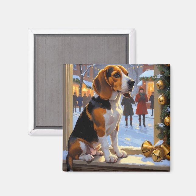 Beagle med julbelysning Högtid Magnet (Front/Back)