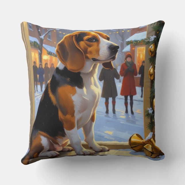 Beagle med julbelysning semester kudde (Baksida)
