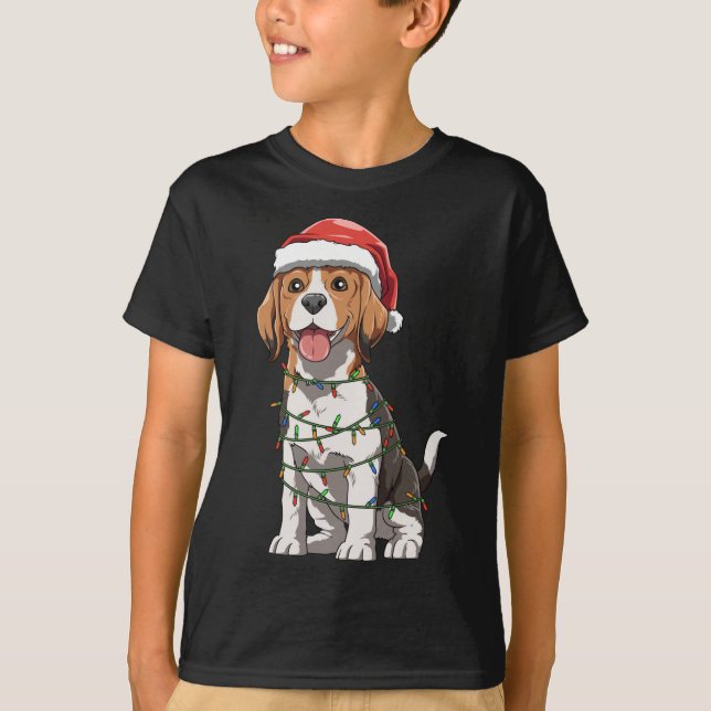 Beagle med jultomten God Beagle Kärlek T Shirt (Framsida)