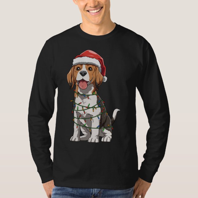 Beagle med jultomten God Beagle Kärlek T Shirt (Framsida)
