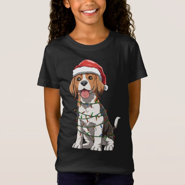 Beagle med jultomten God Beagle Kärlek T Shirt (Framsida)