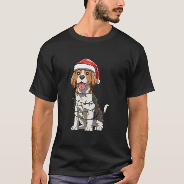 Beagle med jultomten God Beagle Kärlek T Shirt (Framsida)