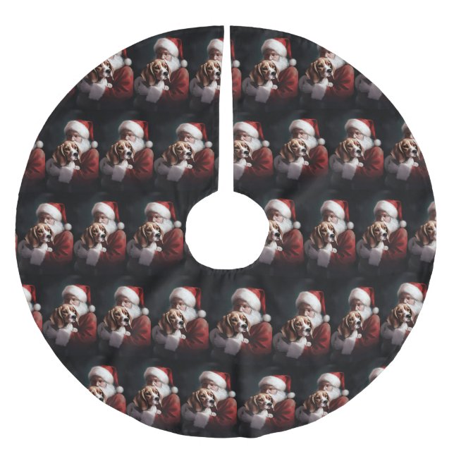 Beagle med Jultomten i julafton Julgransmatta Borstad Polyester (Framsidan)