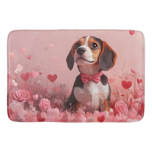 Beagle med rosor - Alla hjärtans dag Badrumsmatta (Framsidan)