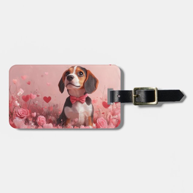 Beagle med rosor - Alla hjärtans dag Bagagebricka (Horisontell Framsida)