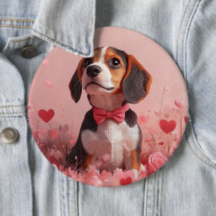 Beagle med rosor - Alla hjärtans dag Knapp
