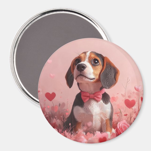Beagle med rosor - Alla hjärtans dag Magnet (Front/Back)