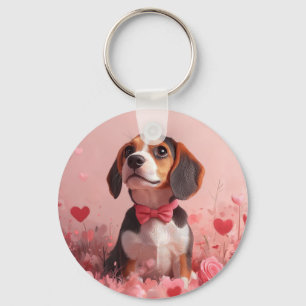 Beagle med rosor - Alla hjärtans dag Nyckelring