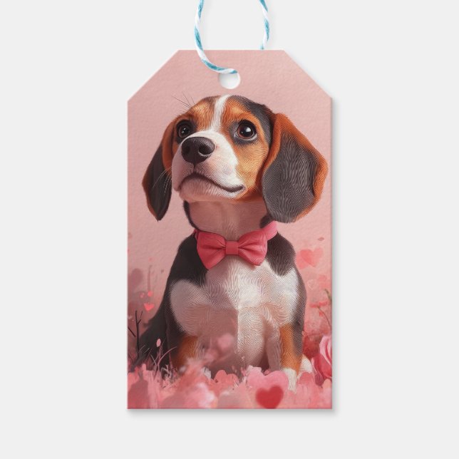 Beagle med rosor - Alla hjärtans dag Presentetikett (Framsidan)