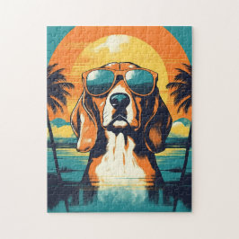 Beagle med solglasögon på en tropisk strand pussel