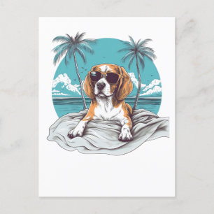 Beagle med solglasögon på stranden vykort