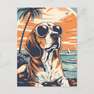 Beagle med solglasögon på stranden vykort