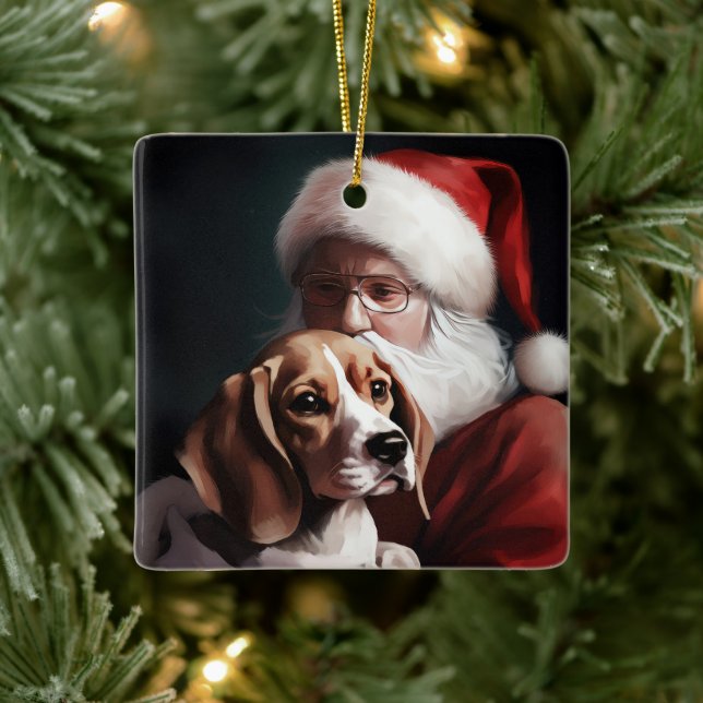 Beagle Med Tomte Festiv Jul Julgransprydnad Keramik (Träd)