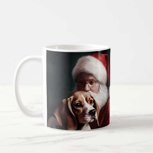 Beagle Med Tomte Festiv Jul Kaffemugg (Vänster)