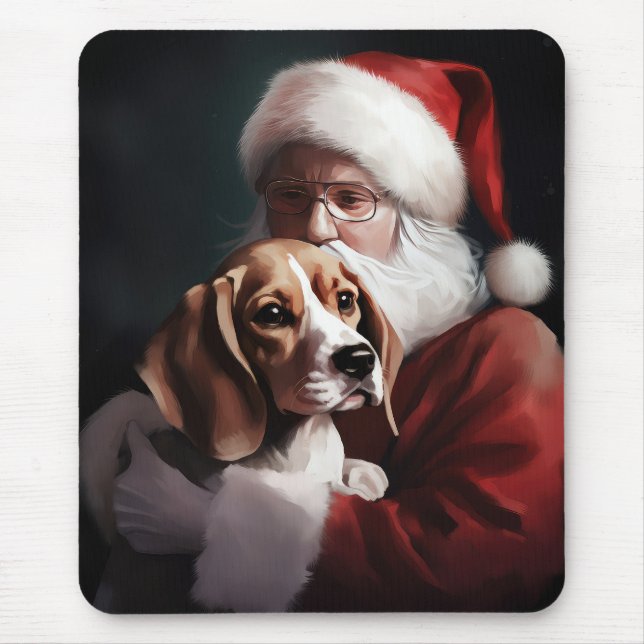 Beagle med tomte festlig jul musmatta (Framsidan)
