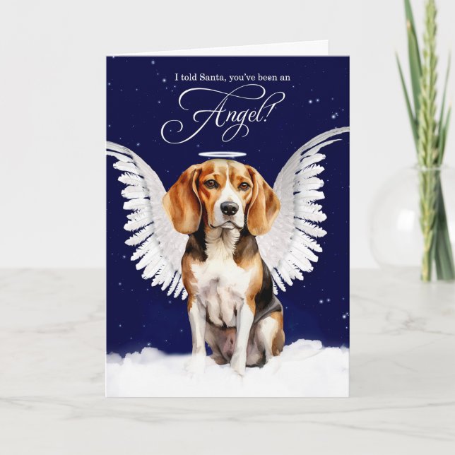 Beagle med Vingar Angel Hund jul Helgkort (Framsida)
