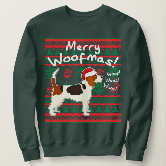 Beagle Merry Woofmas Ugly julsötare T Shirt (Design framsida)