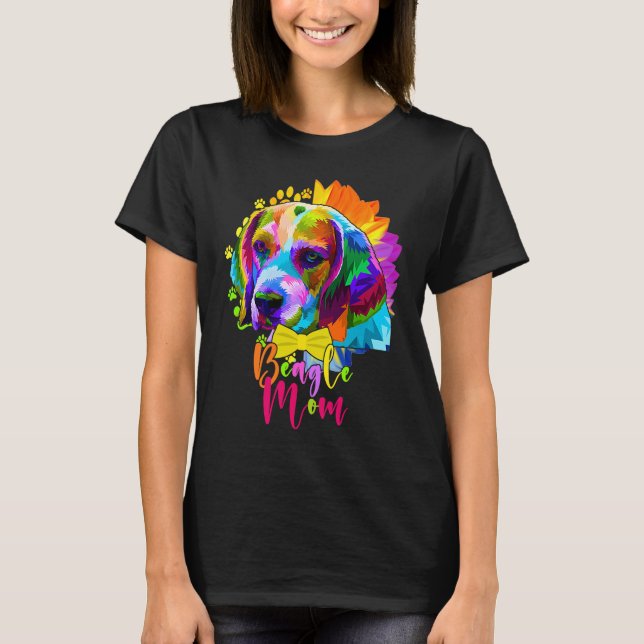 Beagle Mom Cute Colourful Dog Sunflower  Mother's  T Shirt (Framsida)