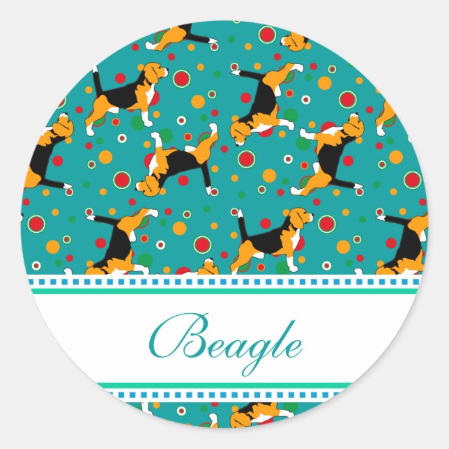Beagle-mönster Runt Klistermärke (Framsida)