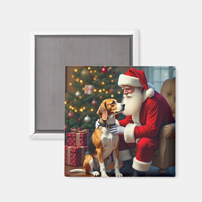 Beagle möter jultomten julmålning magnet (Front/Back)