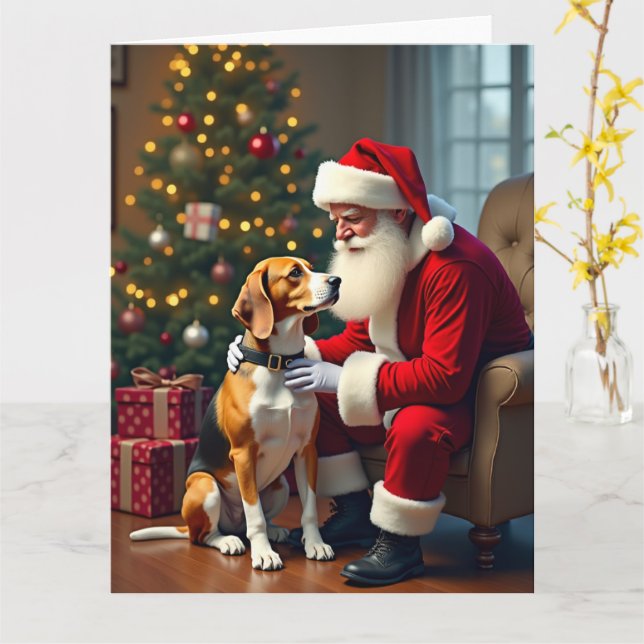 Beagle möter tomte julmålning kort (Gul blomma)