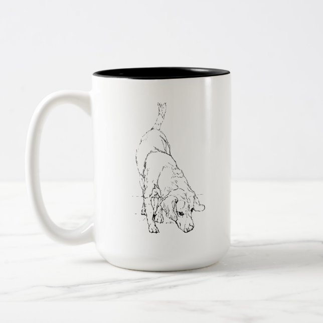 Beagle-mugg – Handritad bläckhund kaffemugg (Vänster)