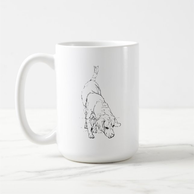 Beagle-mugg – Handritad bläckhund kaffemugg (Vänster)