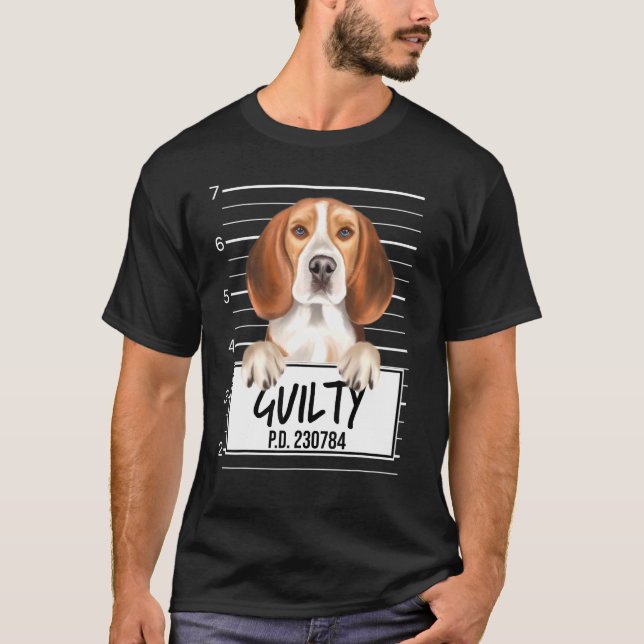 Beagle Mugshot Guilty Hund T Shirt (Framsida)