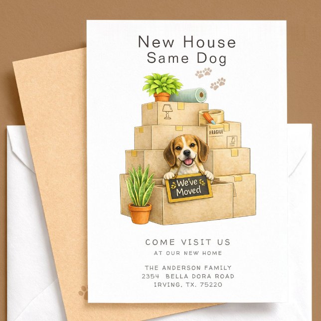 Beagle New House Moving Announcement Card Inbjudningar (Skapare uppladdad)