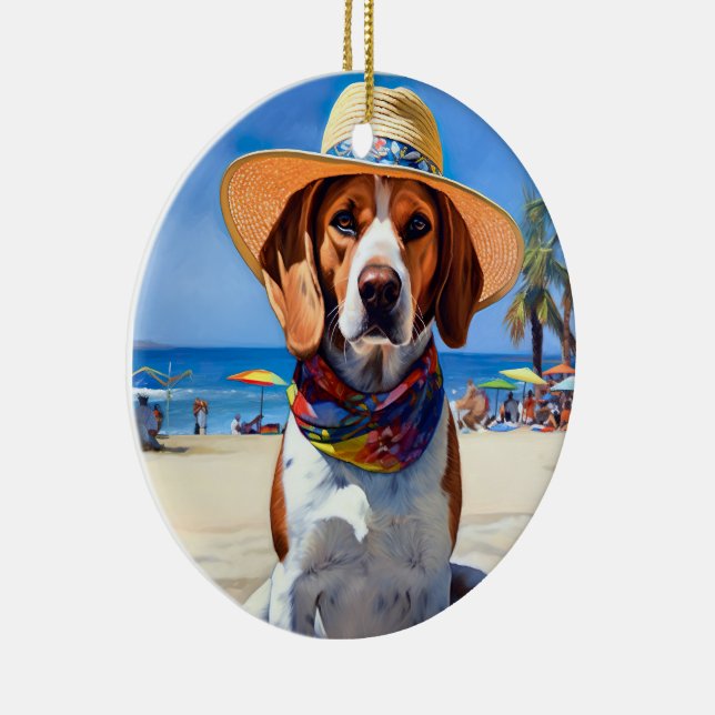 Beagle på Beach, sommargåva till hundälskare Julgransprydnad Keramik (Höger)