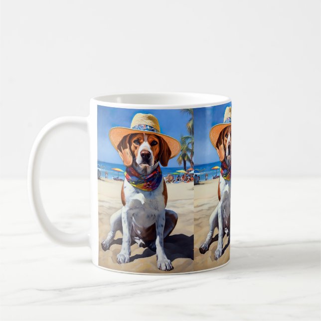 Beagle på Beach, sommargåva till hundälskare Kaffemugg (Vänster)