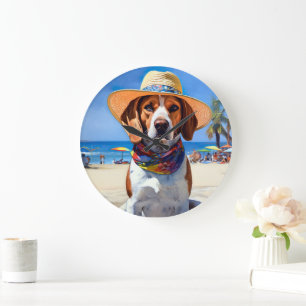 Beagle på Beach, sommargåva till hundälskare Stor Klocka