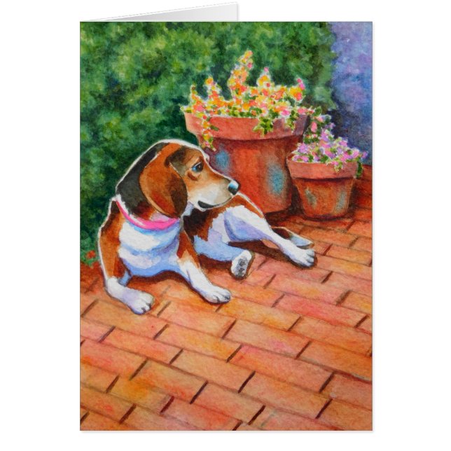 Beagle på Brick Patio Hälsningskort (Framsidan)