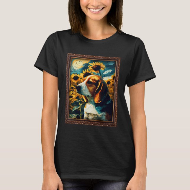 Beagle Painting Sunflower Flower Mom Women Floral  T Shirt (Framsida)